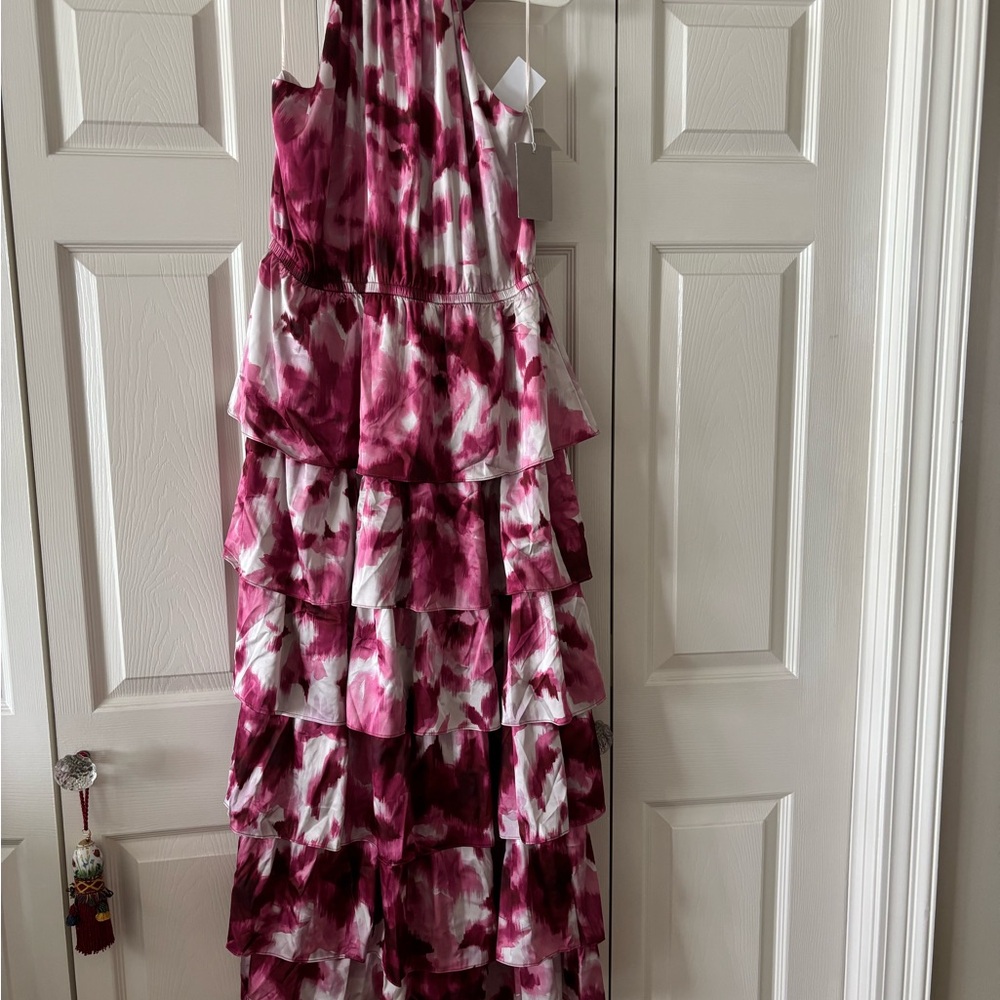 New with tags—Maxi Tiered Ruffle Dress in Pink White Tie-Dye
